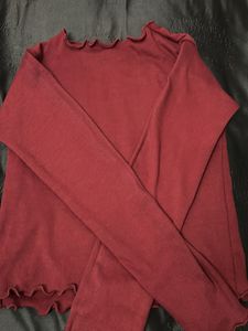 Burgundy Ruffle Long Sleeve Top