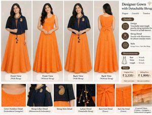 Designer Orange Gown with Navy Shrug