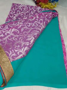 Elegant Purple Floral Print Saree with blouse