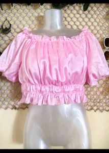 Pink Puff Sleeve Off-Shoulder Top