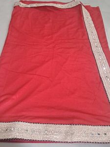 Elegant Red Saree with Mirror Work Border