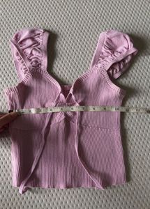 Cute Pink Ribbed Tie-Front Top