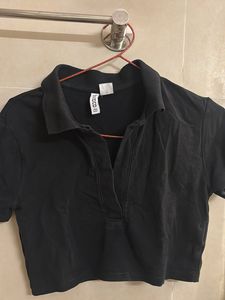 Black Cropped Polo Shirt