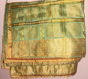 Mint Green &amp; Golden Sari Tissue Saree Ethnic Wear