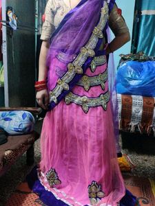 Beautiful Pink Net Saree drapping sare