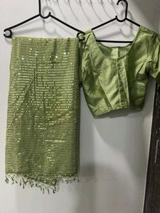 Sequins Green Saree with Blouse