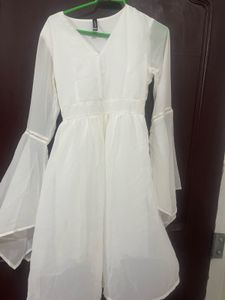 Elegant White Bell Sleeves A-Line Dress