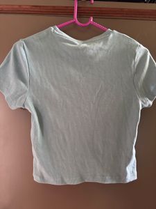 Light Blue Ribbed Crew Neck T-Shirt