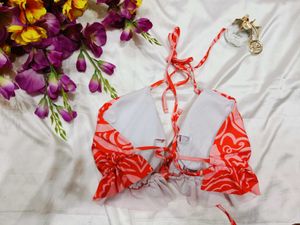🇳🇿💫🎀Red &amp; Pink Abstract Print Bikini Top
