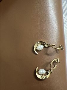 Gold Moon &amp; Pearl Drop Earrings