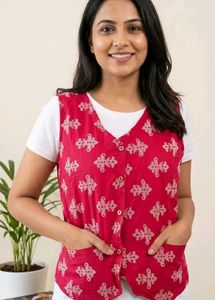 Pink Printed indo western Ethnic Vest Top