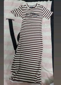 Striped Knit Midi Dress with Side Slit