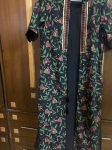 Black Printed Jacket Style Kurta Set