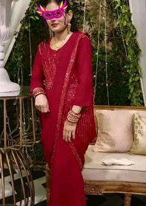 maroon colour saree with gown
