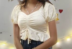 Chic Ruched Eyelet Crop Top
