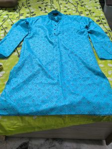 Men's Blue Kurta with Paisley Print