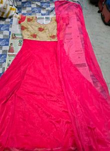Heavy work and Elegant Pink &amp; Gold Anarkali set