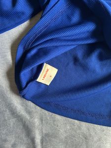 Blue Ribbed Long Sleeve Crop Top