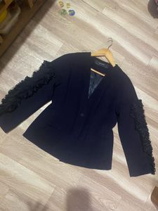 Chic Black Blazer with Lace Detail