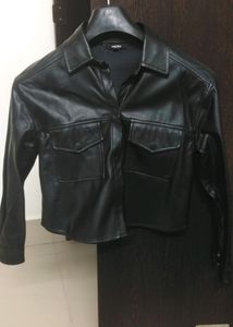 Black Leather Crop Jacket XS