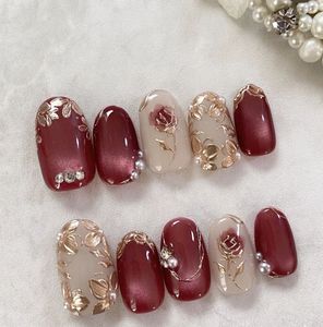 Elegant Rose & Leaf Press-On Nails