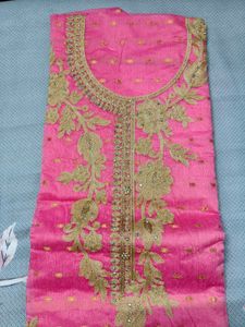 💖Elegant Pink Unstitched Embroidered Kurta Set