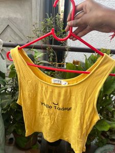 Yellow Cropped Tank Top "Hello Today!"