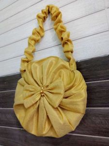 Stylish Golden Ruched Handle Handbag