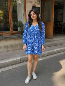 Blue Floral Babydoll | Cottagecore Mini Dress