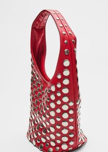 Red Studded Hobo Bag