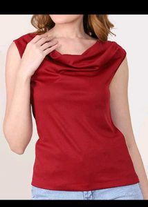 Chic Red Cowl Neck Sleeveless Top