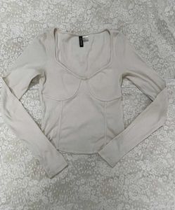 Ribbed Long Sleeve Corset Top
