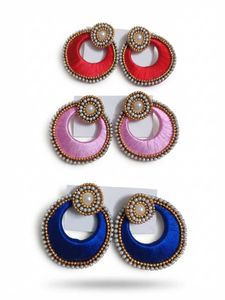 3 pairs of Handmade Silk Thread Hoop Earrings Set