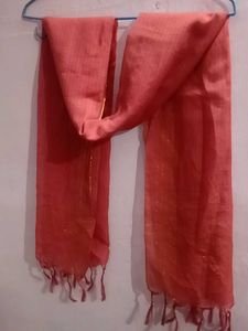 Coral Dupatta with Gold Accents