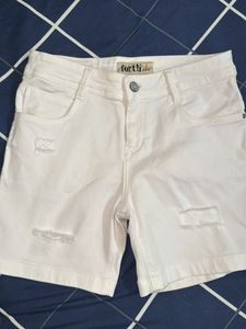 White Distressed Denim Shorts