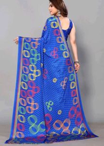 Vibrant Blue Printed creep Saree
