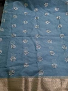 Blue saree with Golden Border