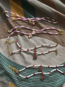 Beaded Anklets with Charms - Set of 7