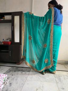 Teal Embellished Saree