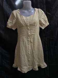 Cute Yellow Plaid Mini Dress