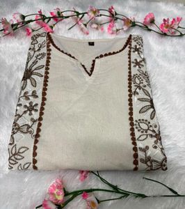 Elegant Beige Embroidered Kurta Set