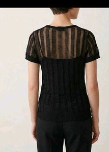 Chic Black Sheer Stripe Knit Top
