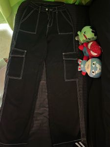 Black Cargo Pants with White Stitching
