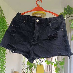 Black Ripped Denim Shorts