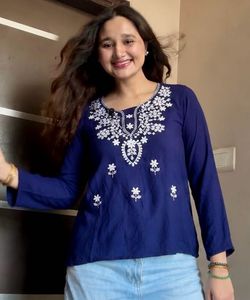 Elegant Blue Kurta with White Embroidery