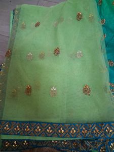 Teal &amp; Gold Embroidered Lehenga