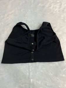 Black Button-Up Ribbed Crop Top