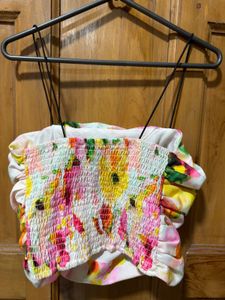 Vibrant Floral Ruched Crop Top