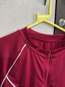 Maroon Swimsuit Top with White Piping