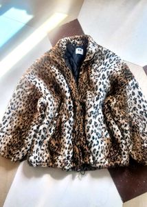 Leopard Print Fuzzy Jacket,fur coat,jacket